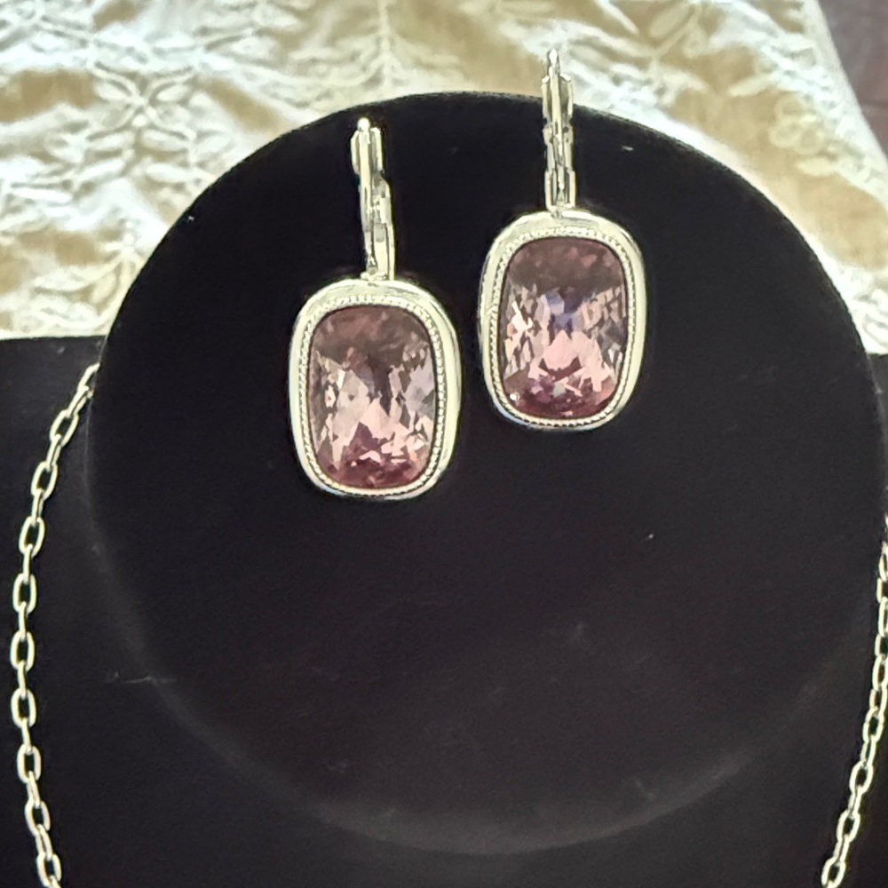 Touchstone Crystal Amethyst-Tone Silver Necklace and Earring Set - Picture 3 of 8